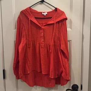 Umgee Dark Orange Textured Hooded Top